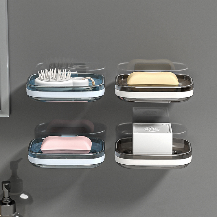 Wall mounted bathroom accessories double layer soap storage rack drainable tray soap dish