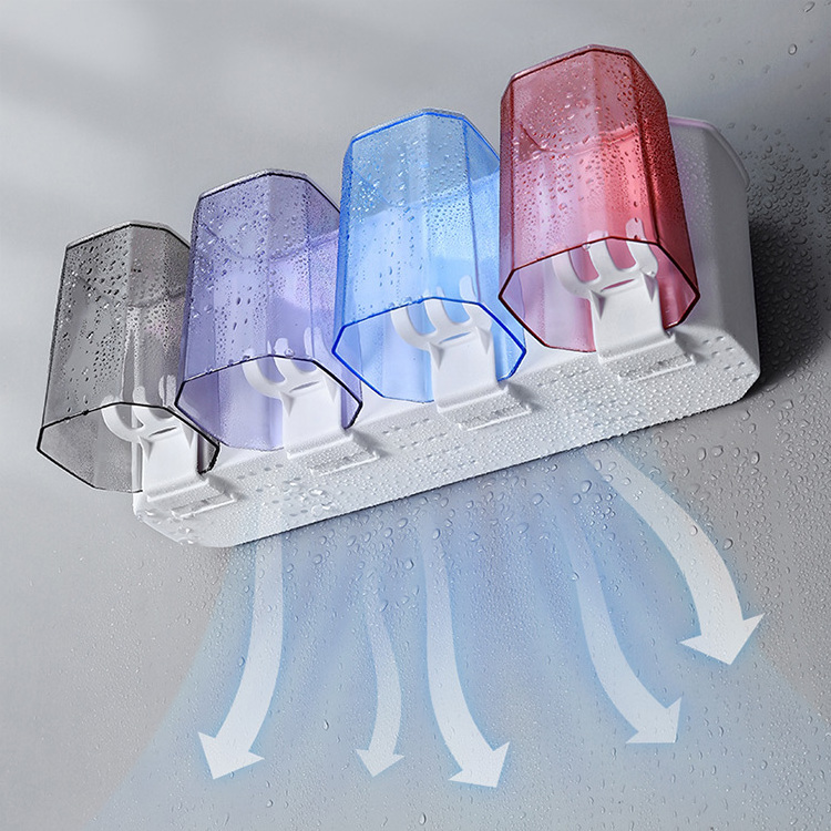 Wall Mount Plastic Self Adhesive Nail-free Bathroom Organizer Cups Toothbrush Holder Set