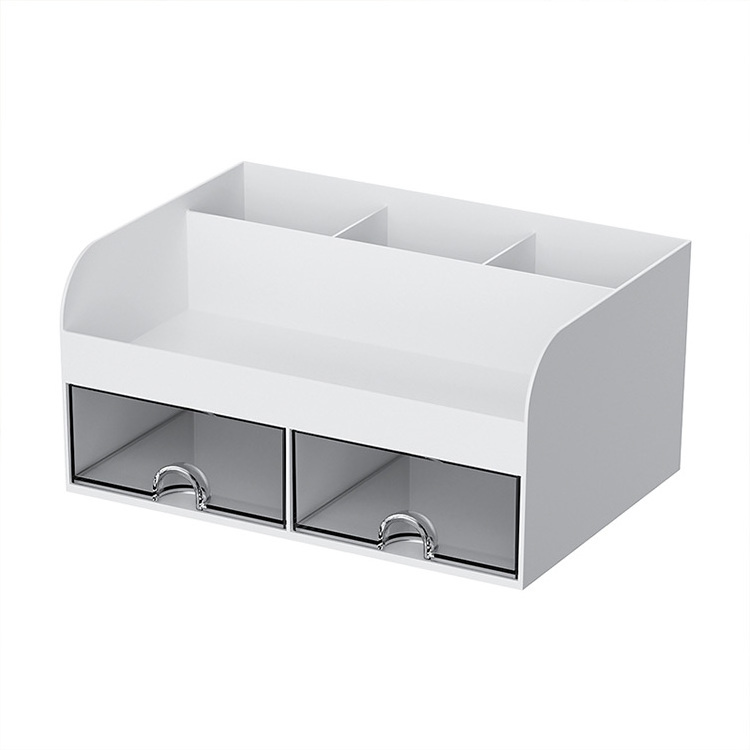 White Multi-Functional Pen Pencil Holder Office Desk Organizer Storage Box with 2 Drawers