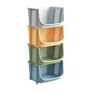 Plastic multi-layer standing kitchen shelf fruit and vegetable vertical rack stackable storage basket organizer