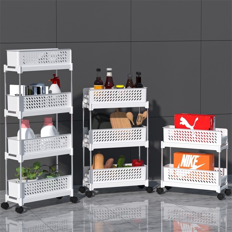 Home kitchen small three tier rolling mobile storage trolley plastics storage cabinet drawers cart