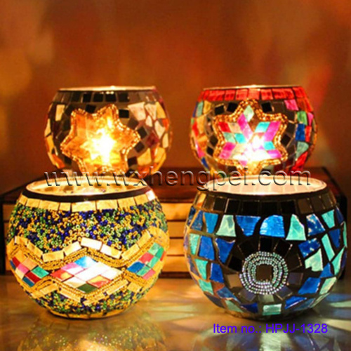 Colorful retro glass votive candle holder / European candlestick