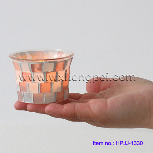 Hand drawn mosaic glass candle jars / Colorful retro glass votive candle holder / European candlestick