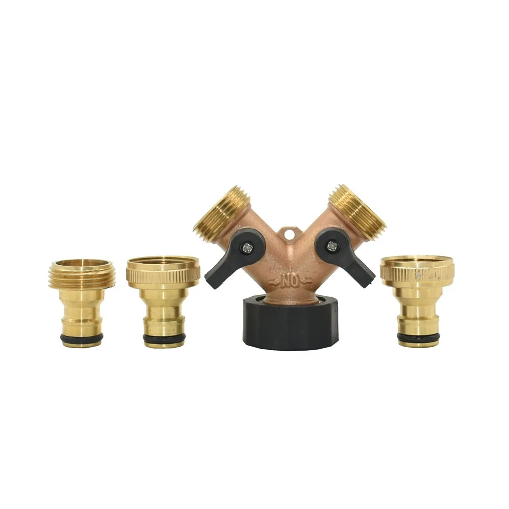 Brass 2-way Garden Tap Female 3/4 Y Irrigation Valve Water Splitter Quick Connector Garden Hose Splitter 1 Set