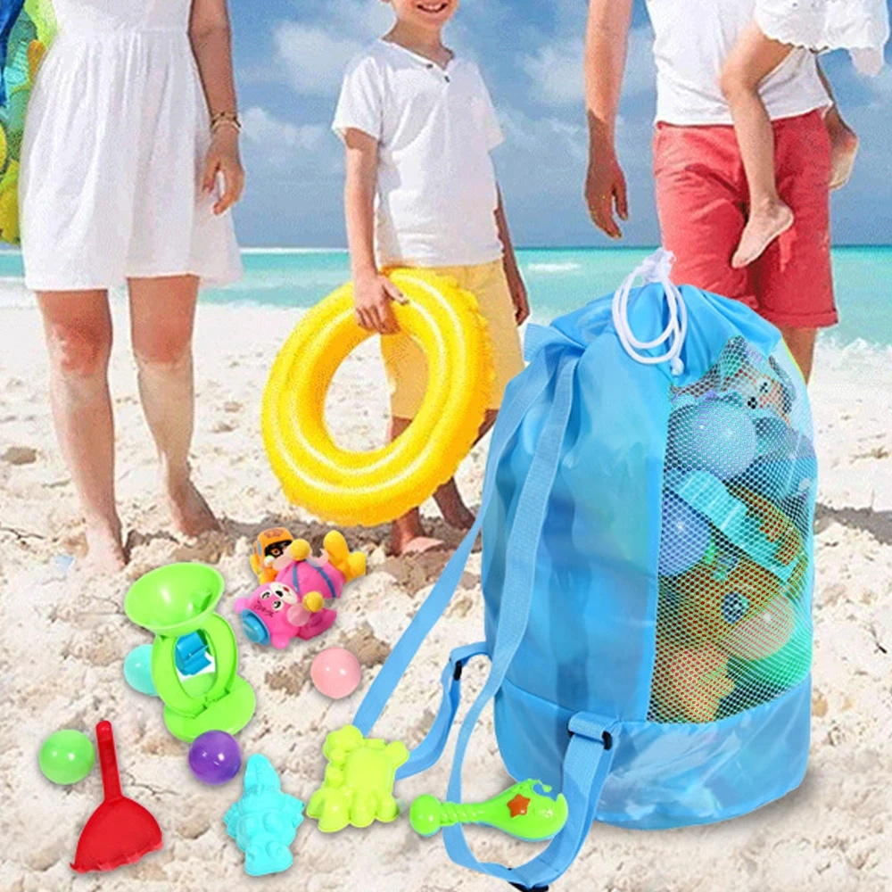 Foldable Beach Mesh Bag Beach Storage Pouch Tote Bag Large Capacity Travel Kids Toy Organizer Net Portable Storage Backpack