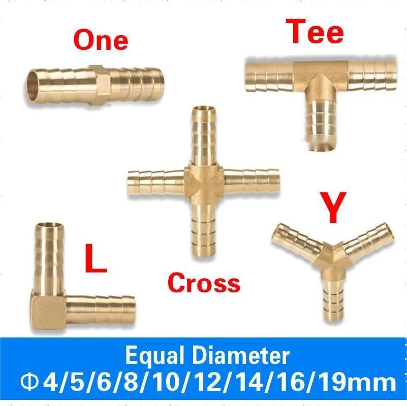 Brass Barb Pipe Fitting 2 3 4 way connector For 4mm 5mm 6mm 8mm 10mm 12mm 16mm 19mm hose copper  Water Tube Fittings