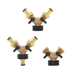 Brass 2-way Garden Tap Female 3/4 Y Irrigation Valve Water Splitter Quick Connector Garden Hose Splitter 1 Set