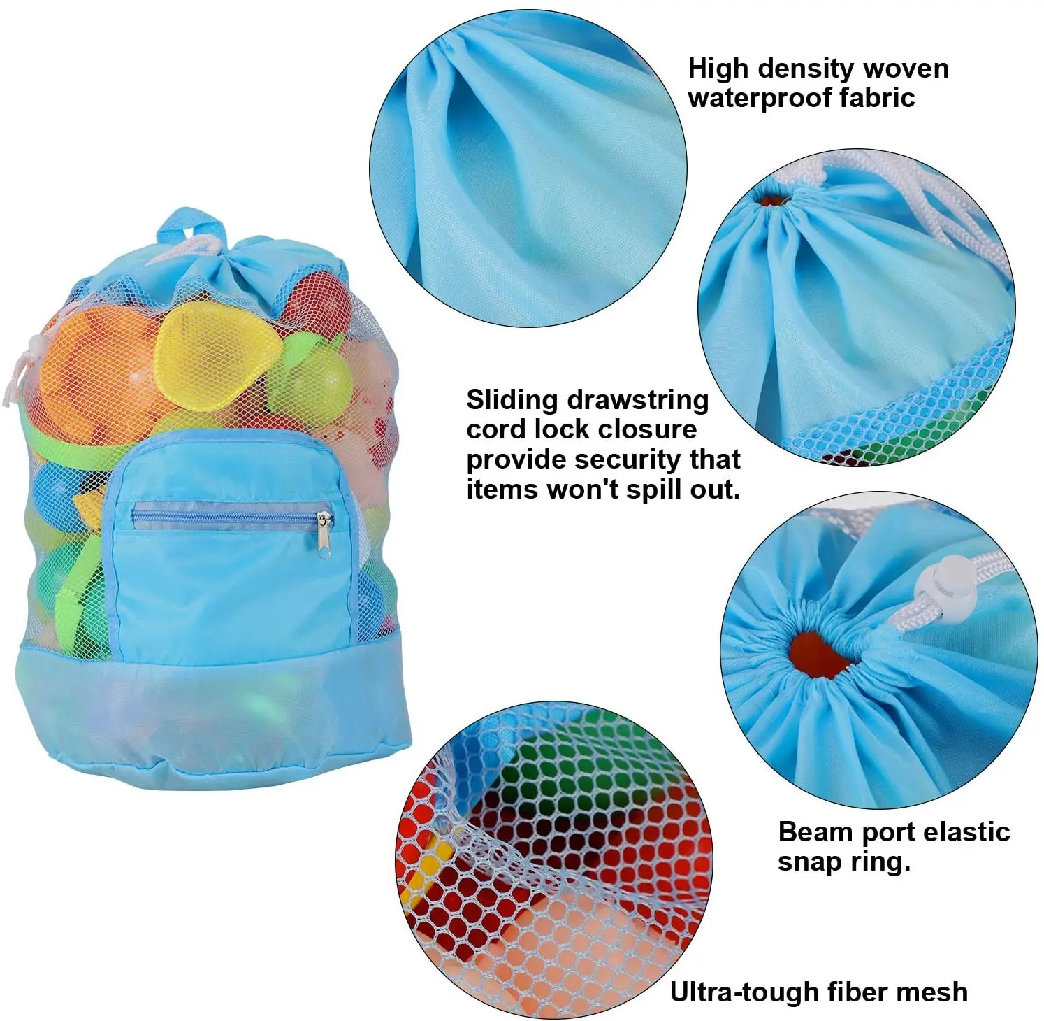 Foldable Beach Mesh Bag Beach Storage Pouch Tote Bag Large Capacity Travel Kids Toy Organizer Net Portable Storage Backpack