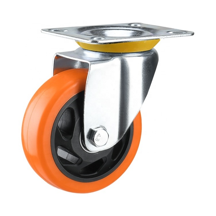 Medium Heavy Duty Black/White Lacquer Castor Wheel With Orange PU Wheel For Trolley casters