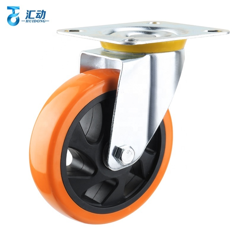 Medium Heavy Duty Black/White Lacquer Castor Wheel With Orange PU Wheel For Trolley casters