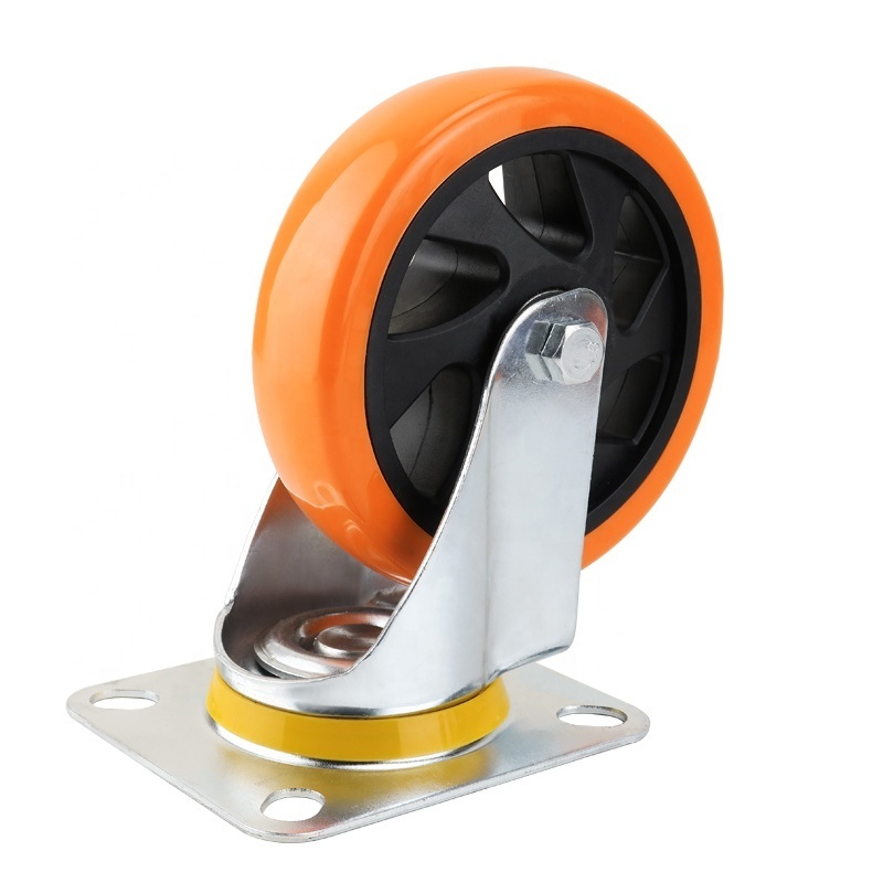 Medium Heavy Duty Black/White Lacquer Castor Wheel With Orange PU Wheel For Trolley casters