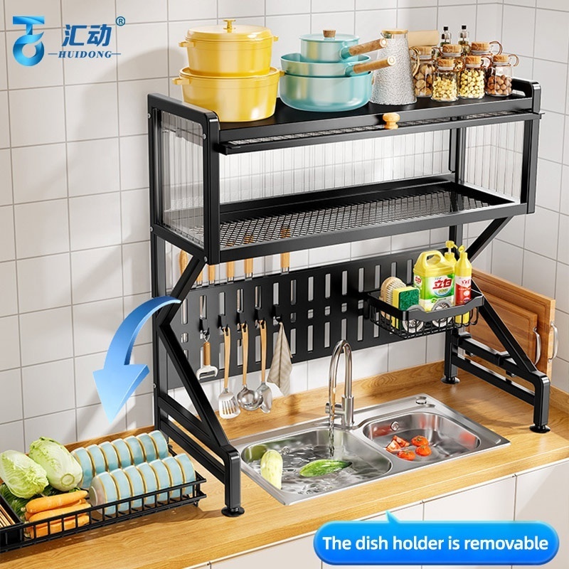 Kitchen multifunctional Sink Shelf cutlery holder Countertop Dish drying rack with Door cocina storage racks shelving units