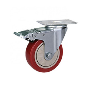 Light duty 4 Inch Industrial Elastic Rubber Caster Warehouse Flat trolley Trailer roller Mute Fixed universal brake wheel