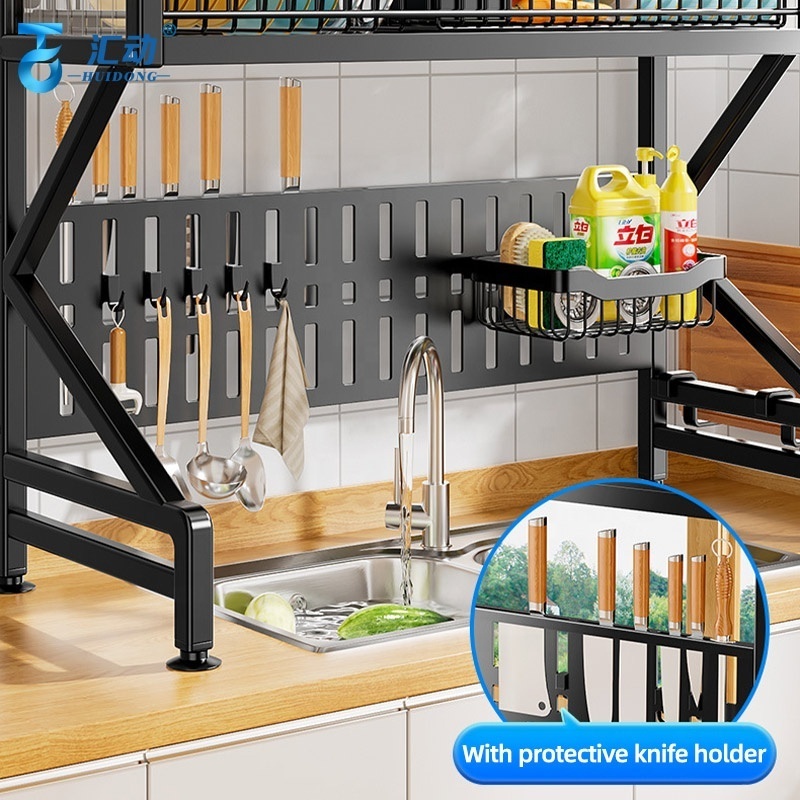 Kitchen multifunctional Sink Shelf cutlery holder Countertop Dish drying rack with Door cocina storage racks shelving units