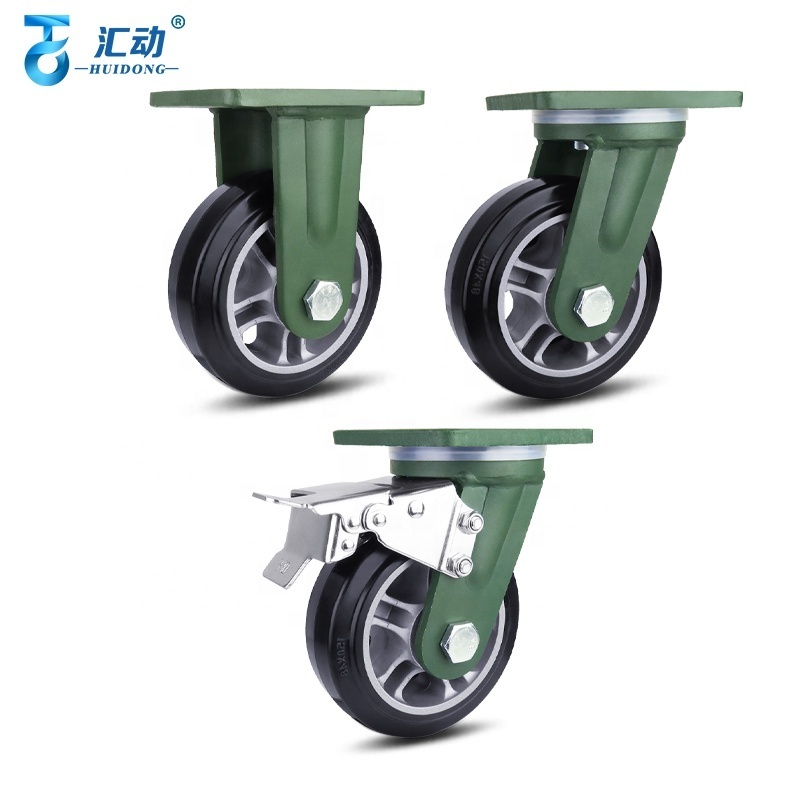 Aviation industry extra heavy duty rubber tread cast thicken aluminum core wheel caster traction cart Casters drive wheel