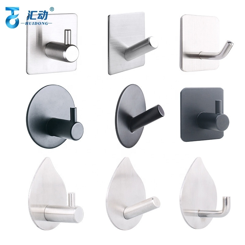 Self Adhesive Hook Black Heavy Duty Space Stainless Hook for Hanging Robe Coat Towel Hooks Kitchen Bathroom Waterproof Rustproof