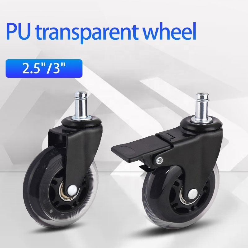 2/3 Inch Medium duty PU transparent Furniture Casters Trolley Office Chairs wheel Replacement plunger Universal Rubber Wheel