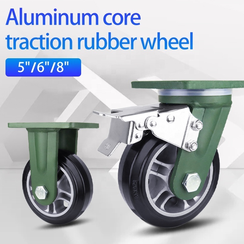 Aviation industry extra heavy duty rubber tread cast thicken aluminum core wheel caster traction cart Casters drive wheel