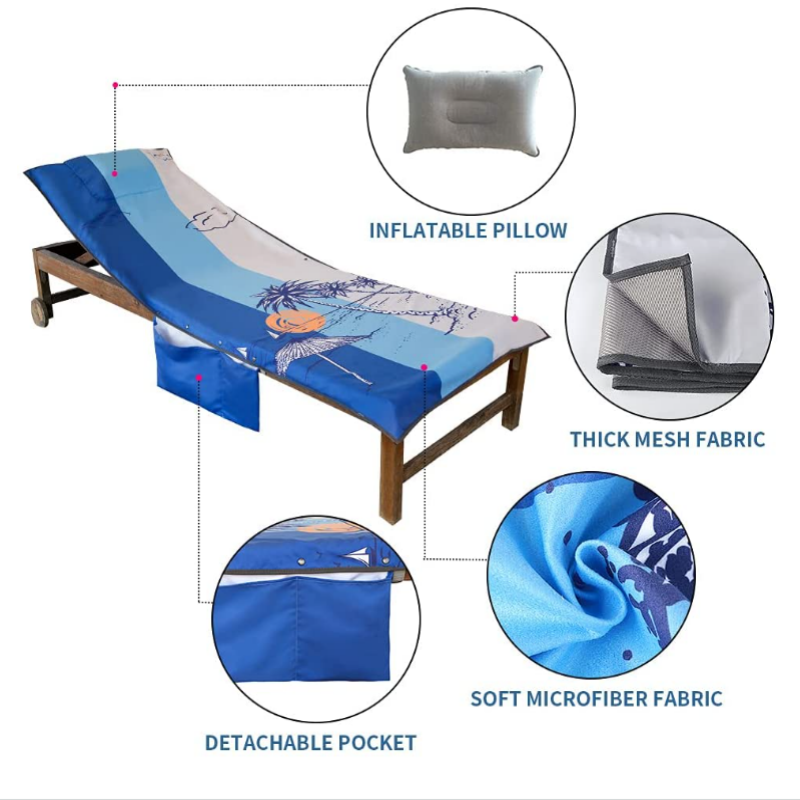 Beach Chair covers swimming lounge chair towel cover beach towels with pillow Sun Lounger Cover with Side Storage Pockets