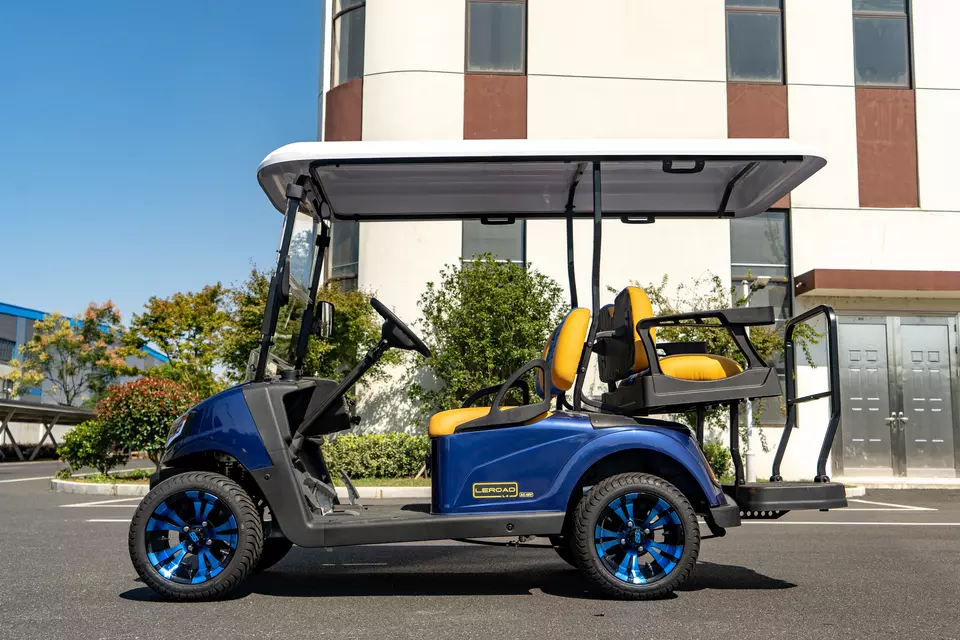 NEW Arrival LEROAD +2 Deluxe Luxury Blue and Yellow Foldable Seats Electric Golf Cart