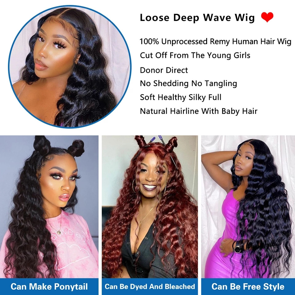 Loose Deep Wave Transparent HD 13x4 13x6 360 Full Lace Front Frontal Wig glueless brazilian pre pluck Raw lace human hair wigs