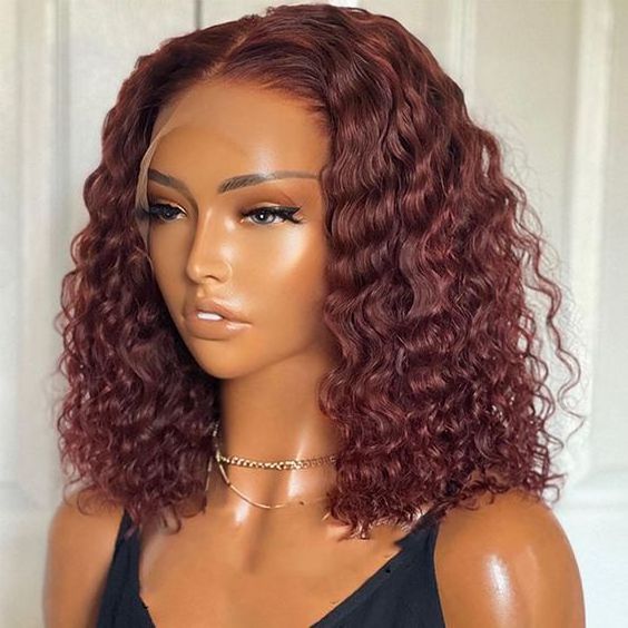 Top Quality Color #350 Deep Wave Frontal Lace Brazilian Bob Wigs, Unprocessed Hd Lace Frontal Wig Raw Indian Hair