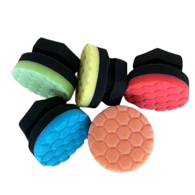 Best selling Custom wholesale foam wax pad High-end Quality Polyester Hexagon Grip Car Applicator tyre waxing sponge pads