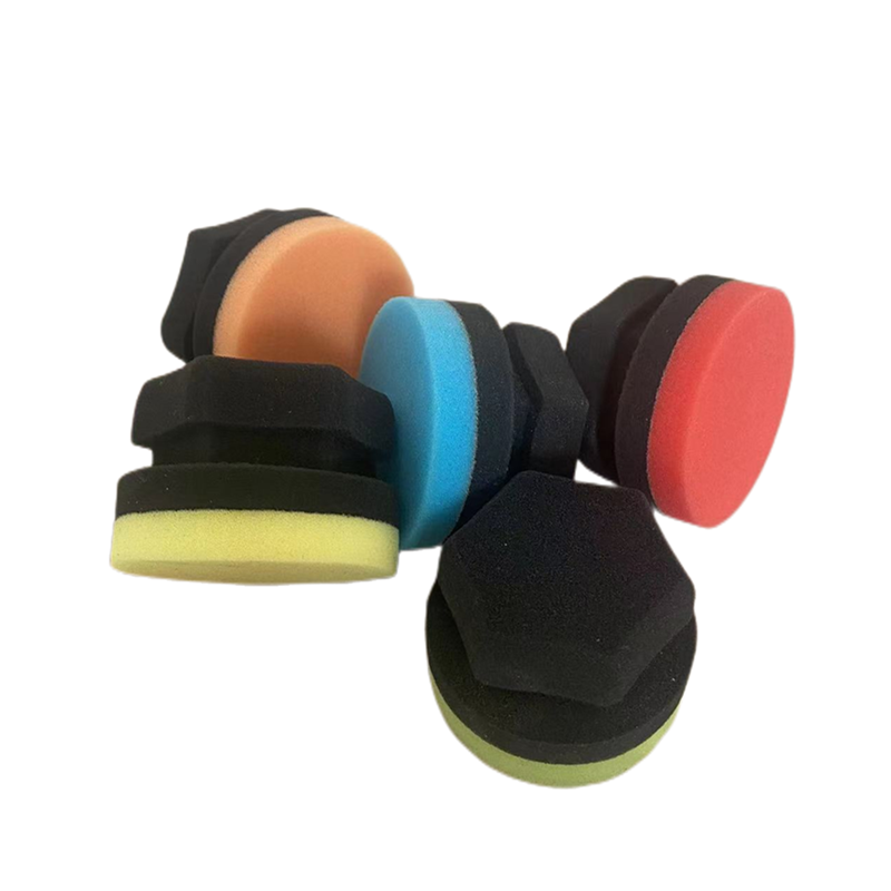 Best selling Custom wholesale foam wax pad High-end Quality Polyester Hexagon Grip Car Applicator tyre waxing sponge pads