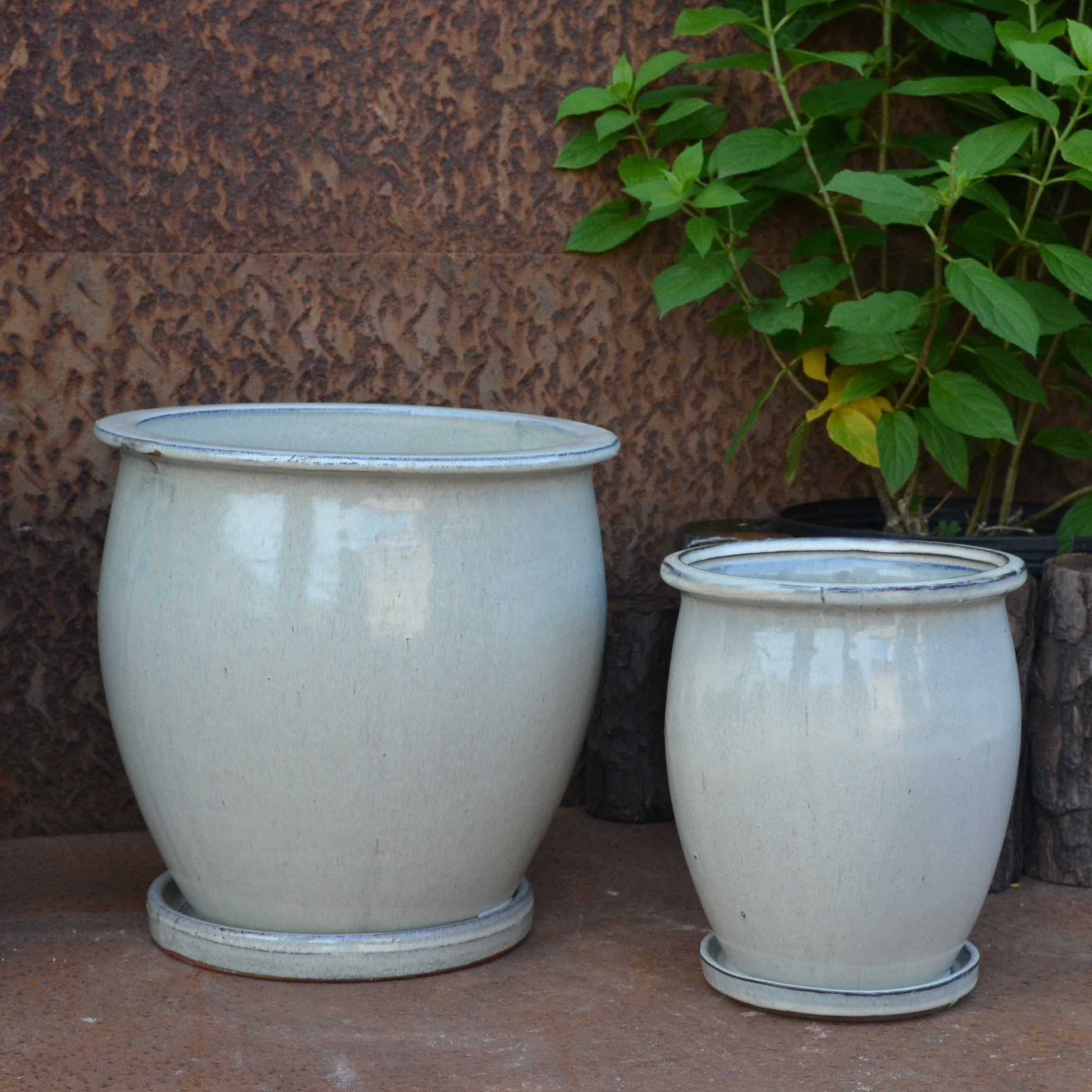 Wholesale Glazed Ceramic Attached saucer pot For Outdoor Decoration