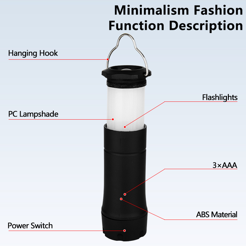 Mini Collapsible Led Camping Lantern Light 2 in 1 Flashlight Portable Hanging Tent Lamp With Hook For Outdoor Emergency