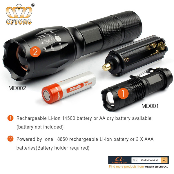 Wholesale Good Quality T6 XML Aluminum Zoom LED Flashlight