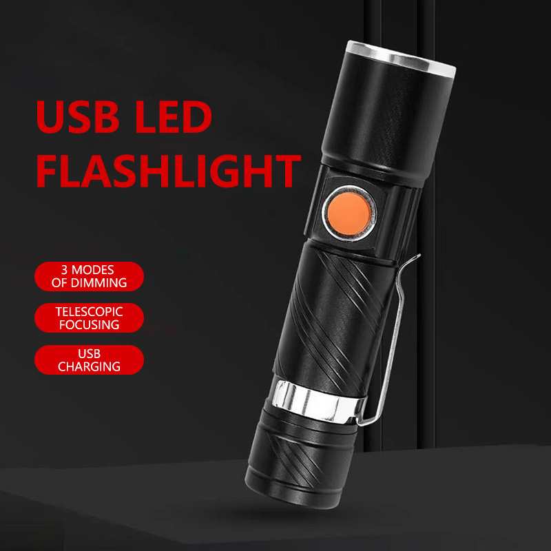 Multi-functional Rechargeable Strong Zoomable Flashlight Usb  Mini Led Flashlight With Clip