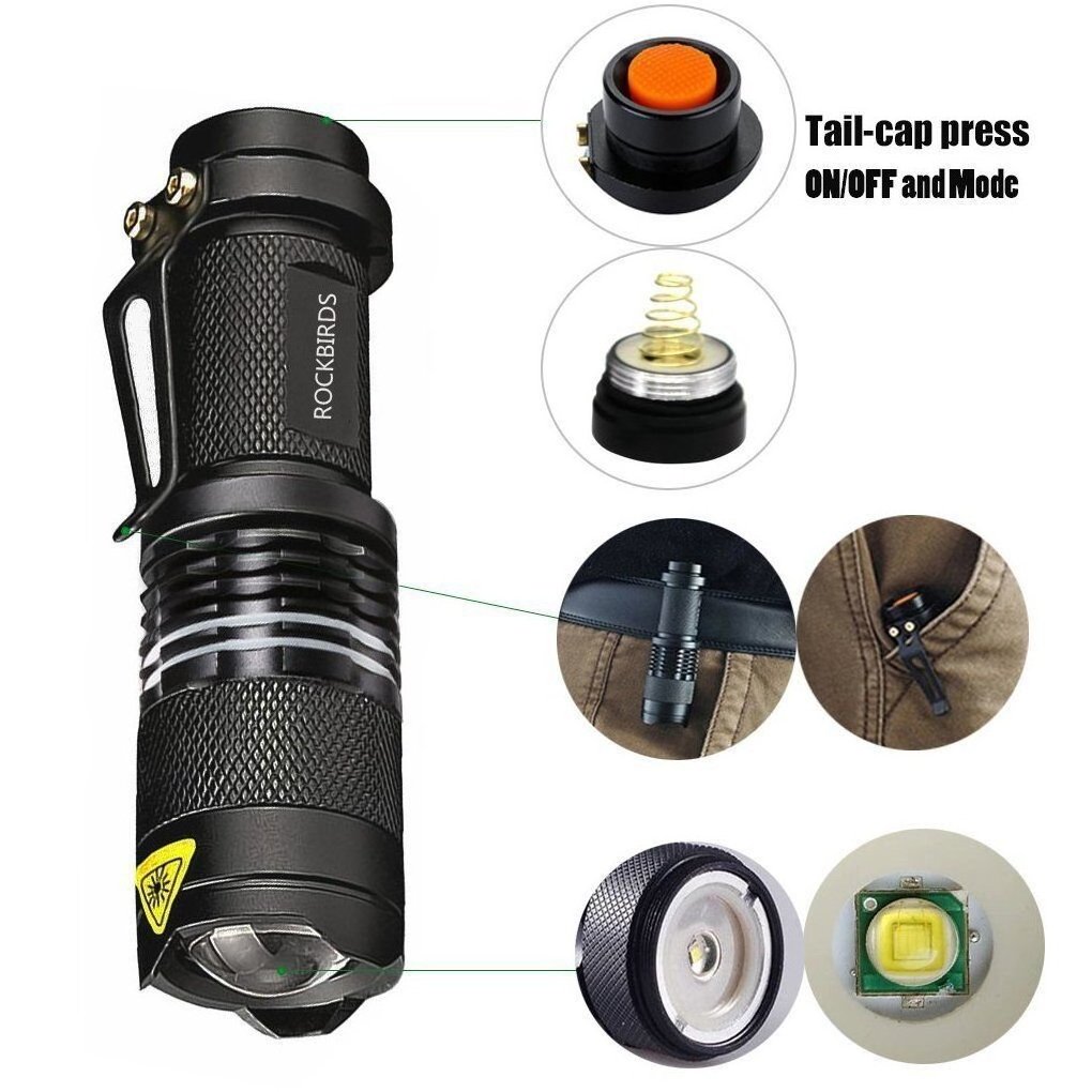 Customized High Power Waterproof Zoomable Mini Torch 18650/AA Powered Q5 Tactical Mini Led Flashlight with clip for Camping