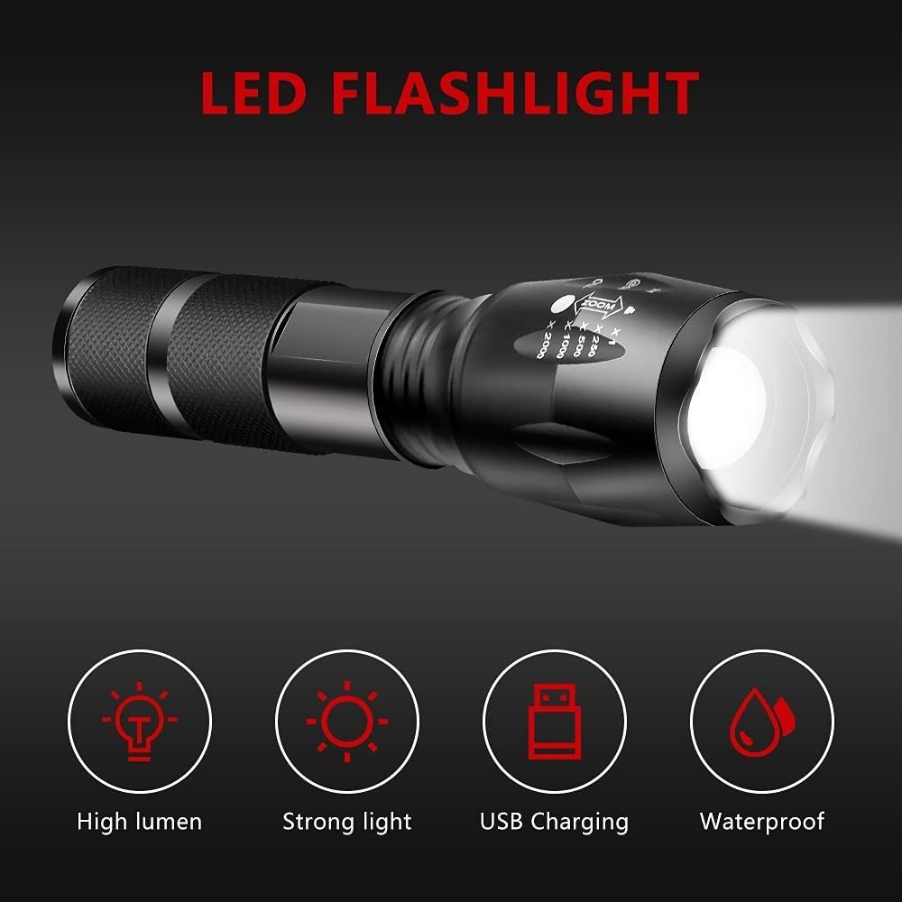 BSCI Factory Portable T6 XML 10W LED Zoom Aluminum Tactical Flashlight