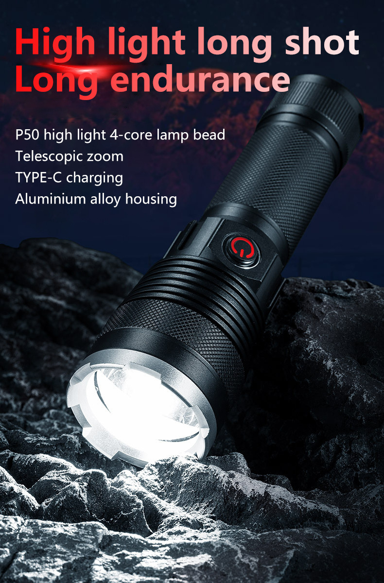 High lumen Waterproof P50 Recharge Torch Light Led Flashlight Long Range Powerful