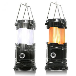 Classic Style Collapsible Solar Camping Lantern Tent Lights For Outdoor Camping Hiking Portable Led Flame Lantern