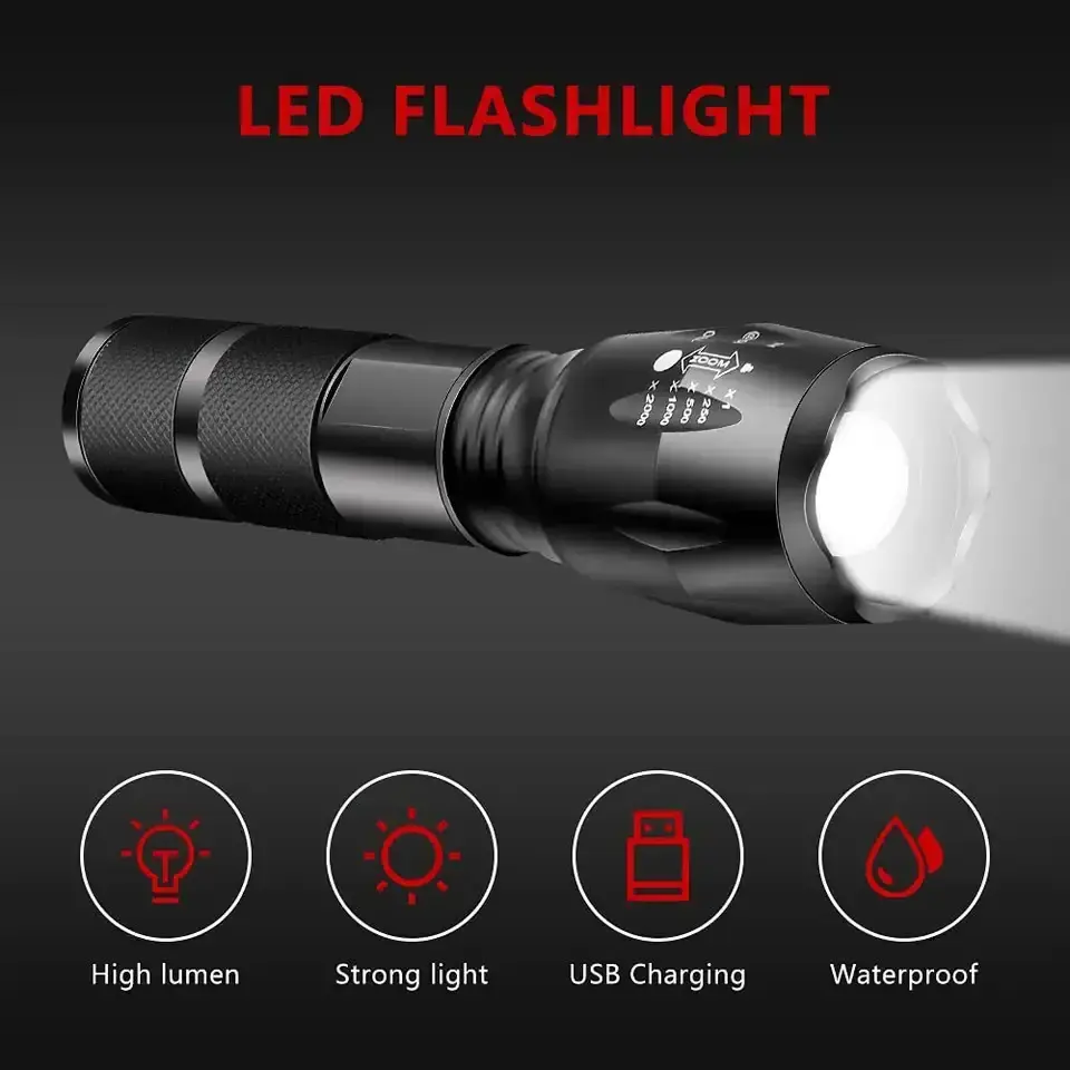 BSCI T6 Aluminum Zoomable 18650 Rechargeable Battery LED Lamp Flashlight