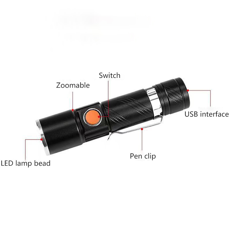 Multi-functional Rechargeable Strong Zoomable Flashlight Usb  Mini Led Flashlight With Clip