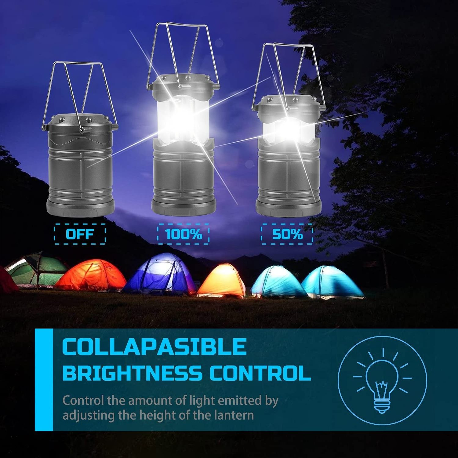 Super Bright Collapsible COB Camping Lantern With Magnet And Hanging Camping Lamp Outdoor Portable Camping Lights