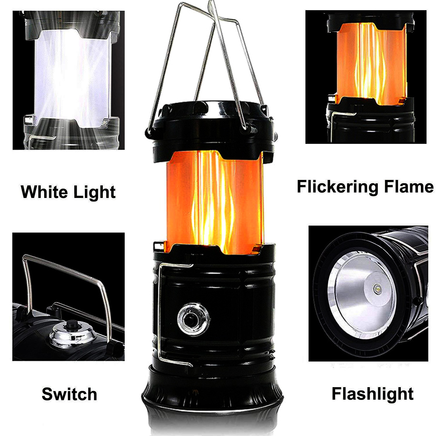 Classic Style Collapsible Solar Camping Lantern Tent Lights For Outdoor Camping Hiking Portable Led Flame Lantern