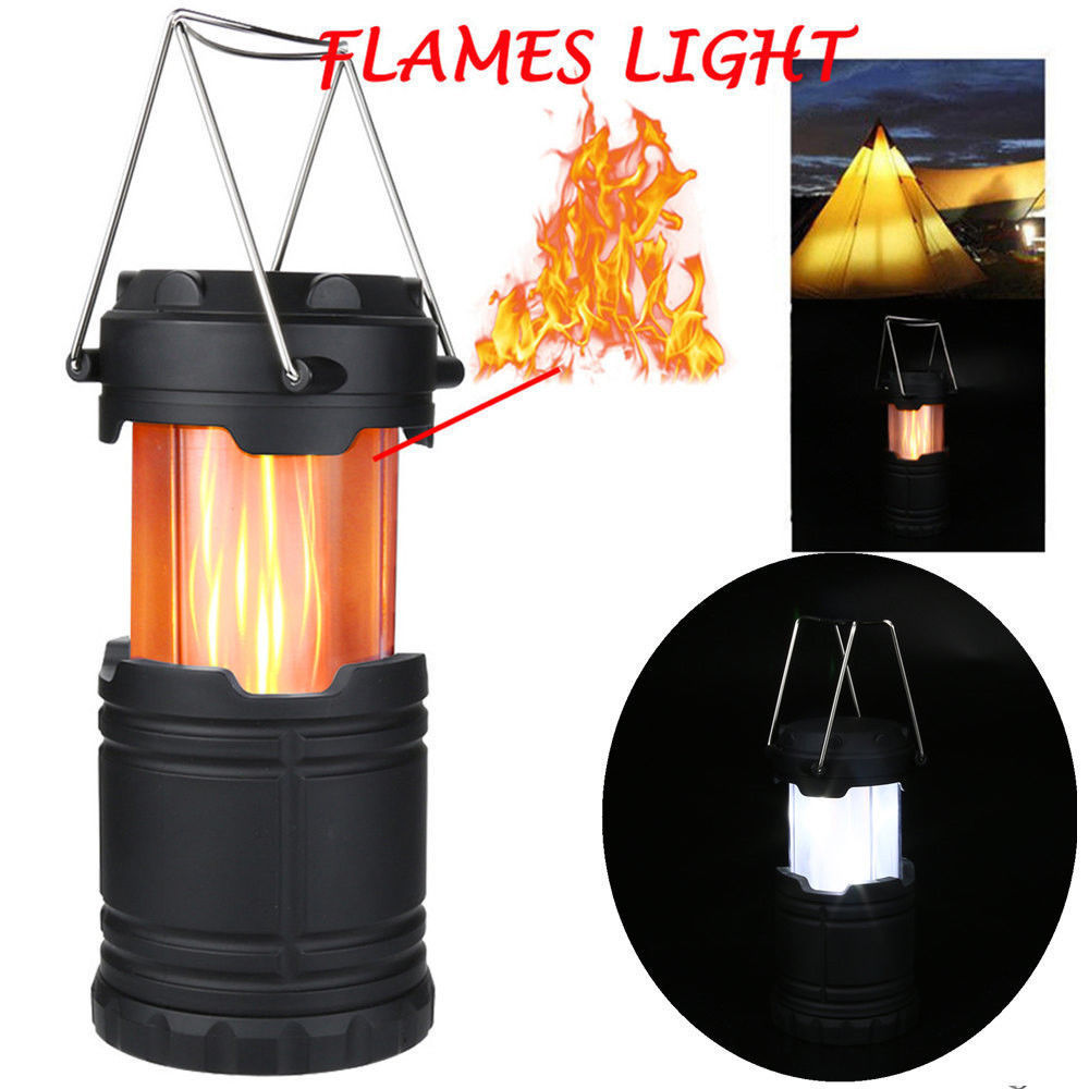 Classic Style Collapsible Solar Camping Lantern Tent Lights For Outdoor Camping Hiking Portable Led Flame Lantern