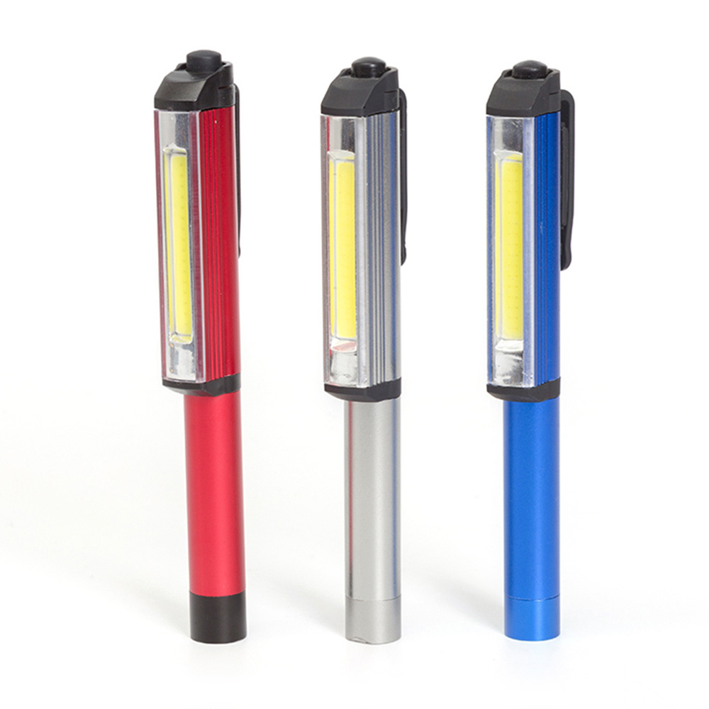 3W Battery Powered Led Work Light Magnetic Work Flashlight  Light Aluminum LED COB Pen Pocket Torch Light