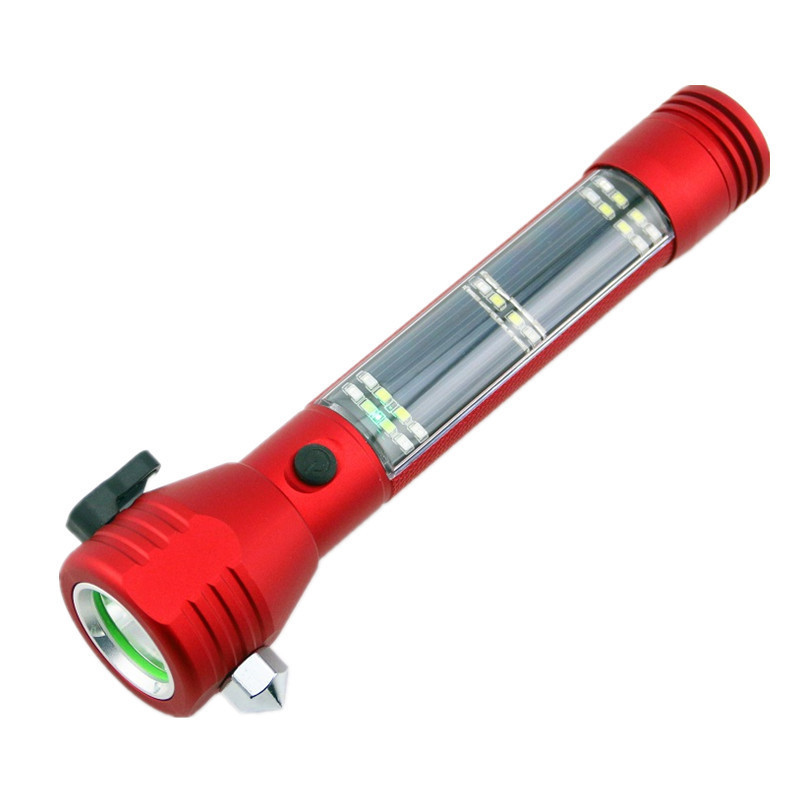 Solar Powered LED Flashlight Multi-Function Solar Torch Car Escape Rescue Flashlight with Hammer