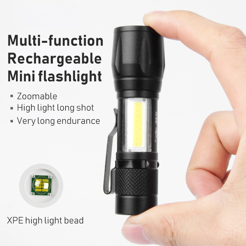 Long Range USB Rechargeable Zoomable XPE Torch Cob Led Work Small Flashlight