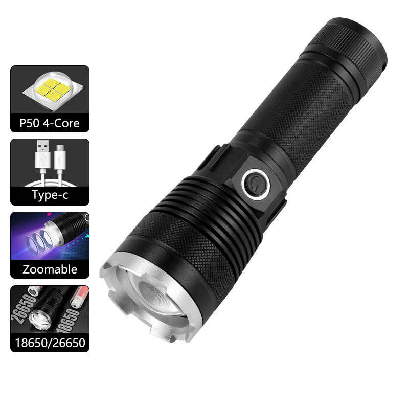 Multifunctional Rechargeable Flashlight Super Bright 100000 Lumen Led Torch Aluminum Flashlight