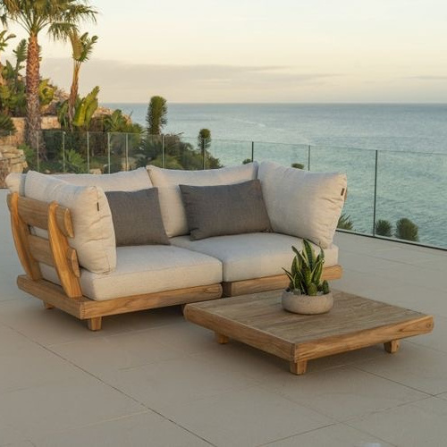 Modern Waterproof Furniture with Cushions Living Room Balcony Garden Patio Teak Wood Hotel Sectional Outdoor Sofa