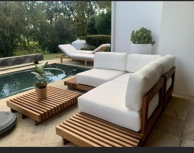 Modern Waterproof Furniture with Cushions Living Room Balcony Garden Patio Teak Wood Hotel Sectional Outdoor Sofa