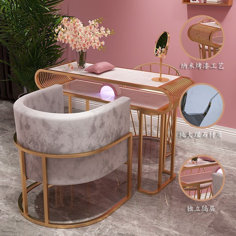 Best Price Modern Style Beauty Salon Furniture Velvet Marble Salon Nail Manicure Table