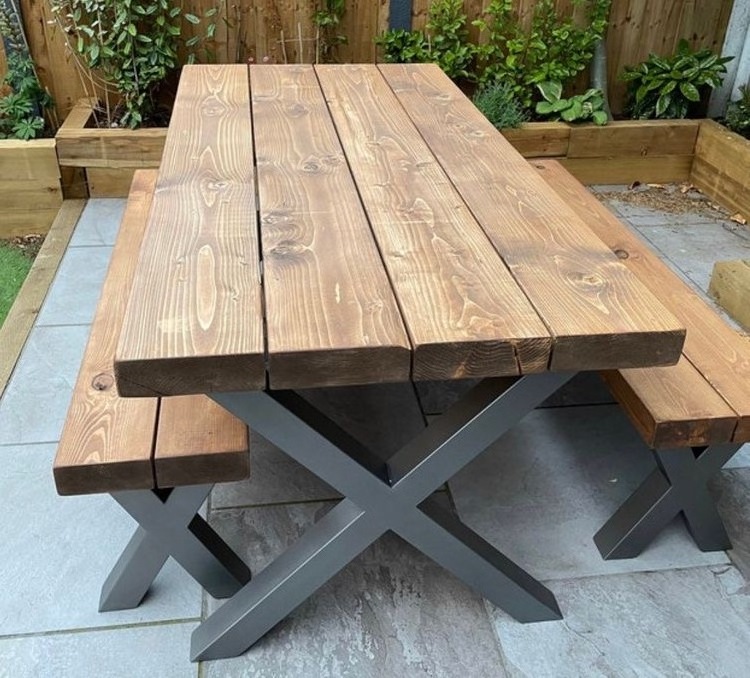 Waterproof Modern Wooden Furniture Patio Garden Outdoor Park Plastic Wood Long Bench with Metal legs