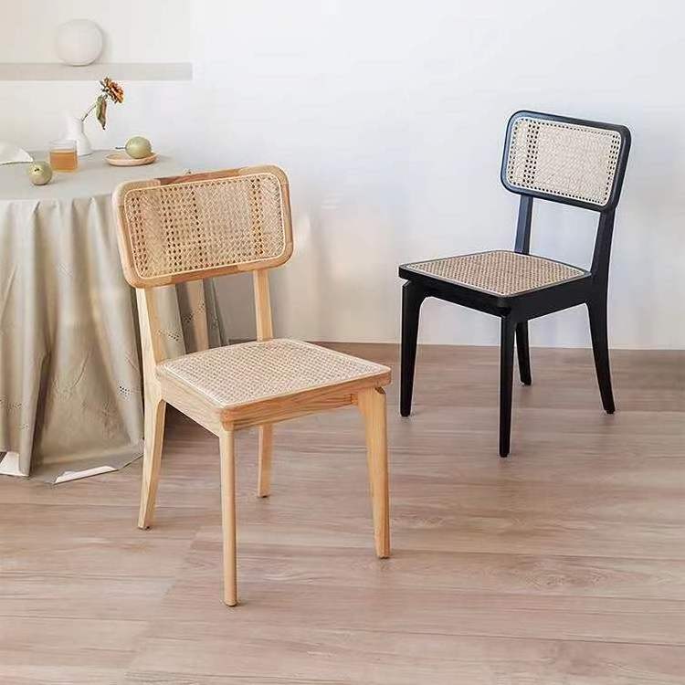 Free Sample Wooden Home Furniture Rattan Wicker Back with Soft Cushion Wood Kitchen Dining Restaurant Chair